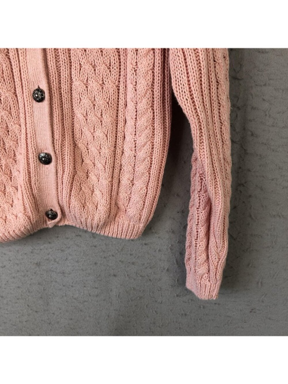 Vintage Pastel Cardigan Sweater Womens S Pink Ramie Cable Knit Fisherman Twee - Picture 14 of 16
